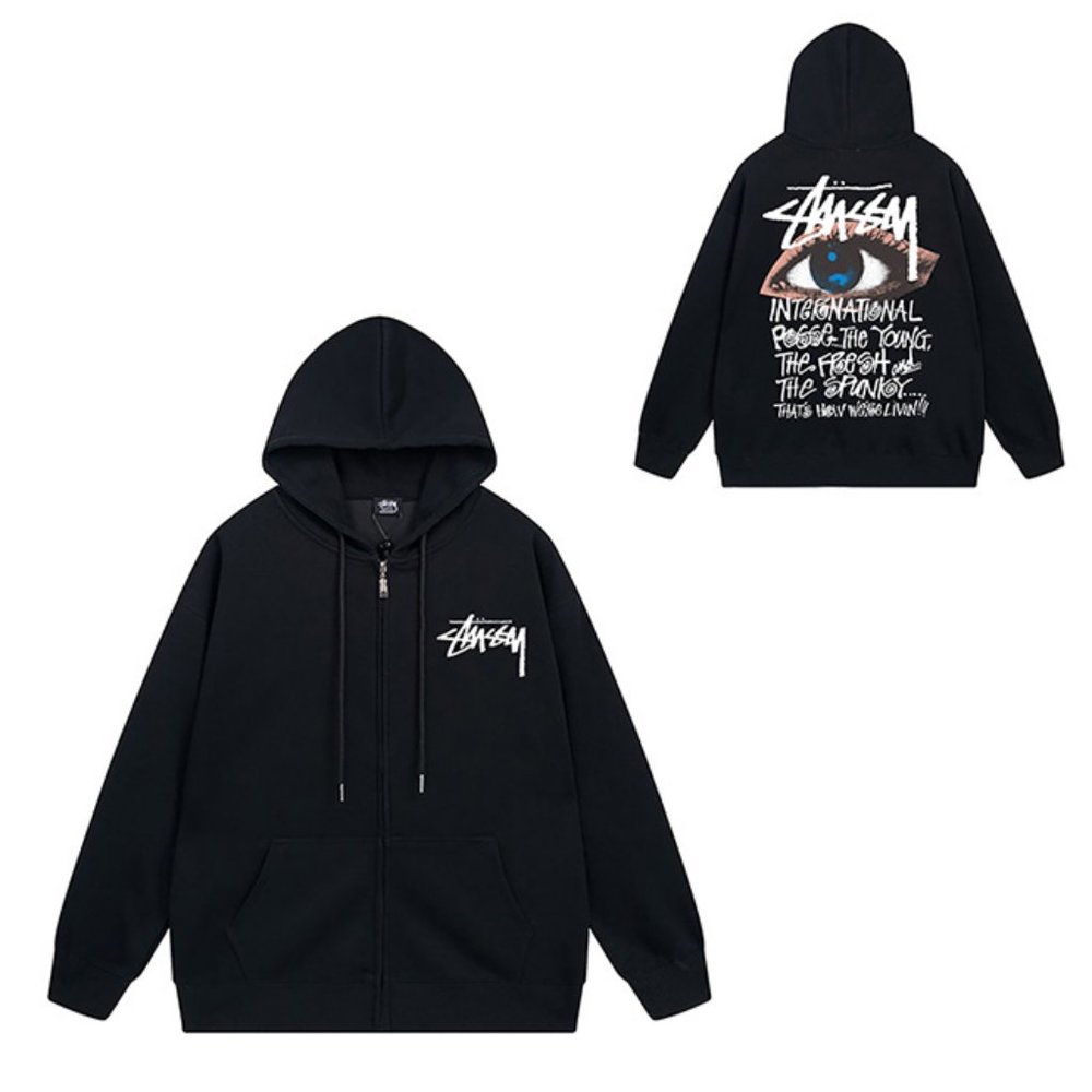 Stussy Zipper Ocular Hood Hoodie In Black